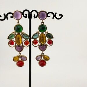 Vintage Nine West Multi Colored Rhinestone Dangle Drop Earrings
